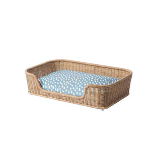 Cama rectangular de mimbre para mascotas, bandeja baja de ratán con cojín estampado, tumbona moderna para gatos y perros pequeños - Product Image 1