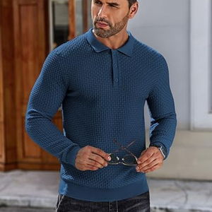 Polo de Punto de Manga Larga para Hombre, Suéter Ligero, Informal y a la Moda, Camisa con Cuello - Product Image 5