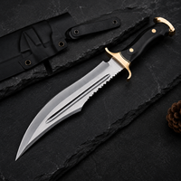 OEM Service Nieuw handgesmeed Damascus staal Rambo Bowie mes met messing beschermkap, houten & hoornen handvat, leren schede, outdoor Bowie mes