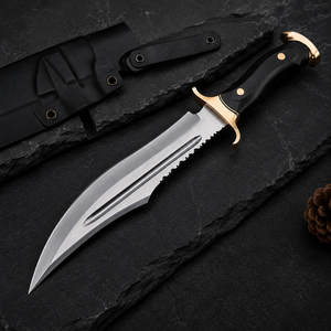 Service OEM Nouveau Couteau Bowie Rambo en Acier Damas Fait Main avec Garde en Laiton, Manche en Bois et Corne, Fourreau en Cuir, Couteau Bowie d'Extérieur - Product Image 5