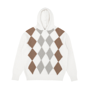 Men's Hooded Argyle <b>Knit</b> Sweater Full Sleeve Pullover Autumn Warm Beige Brown <b>Patterned</b> Casual Wear - Product Image 2