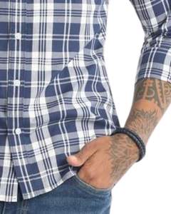 Customized <b>Men</b> Navy Blue And <b>White</b> Plaid Cotton <b>Shirt</b> <b>Long</b> <b>Sleeve</b> Button Down Casual Checked <b>Shirt</b> OEM Factory Custom Fit Wear - Product Image 6