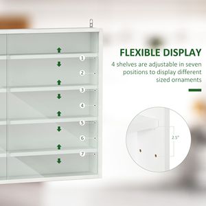 White 5-Tier <b>Wall</b> Mounted <b>Display</b> Cabinet with Glass Doors and Adjustable Shelves - Product Image 4