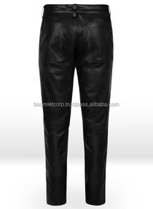 Pantalons en cuir de vachette véritable pour hommes Pantalons en cuir de motard à lacets noirs Pantalons en cuir pour hommes. - Product Image 3