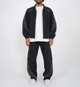 Conjunto Deportivo Cortavientos para Hombre, Cierre Completo, Cuello Redondo, Corte Holgado, Poliéster, Estilo Deportivo, Primavera, Bolsillos Laterales, Ecológico - Product Image 1