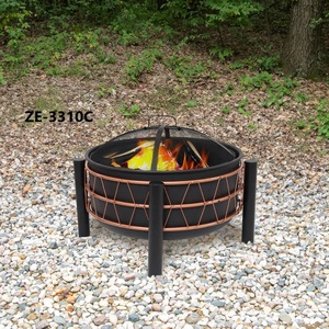Brasero d'extérieur rond en acier pour bois avec écran anti-étincelles en maille, pioche et finition cuivrée pour patio et jardin - Product Image 4