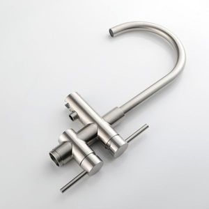 Robinet de baignoire sur pied à débit élevé en nickel brossé, mitigeur de douche mural avec douchette à main, robinets de bain et de douche - Product Image 1