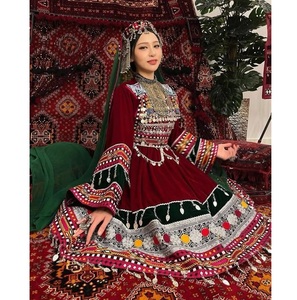 ชุดเดรสผ้าแคชเมียร์ปักลายลูกไม้สไตล์วินเทจแบบอัฟกานิสถานโบราณสำหรับผู้หญิง ชุดแต่งงานหรูหรา งานปักมือ ระบายอากาศได้ดี ยาวถึงพื้น - Product Image 6