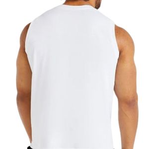 Mens <b>White</b> Sleeveless <b>Tank</b> <b>Top</b> Crew Neck Gym Workout Shirt Athletic Fitness Training Sportswear Casual Activewear Running Vest - Product Image 6