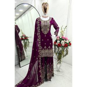 Elegantes Vestidos de Noche Amarillos para Fiesta, Top con Sarara y Dupatta Elegante, Talla L - Product Image 4