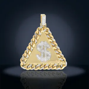จี้รูปทรงปิรามิดประดับด้วยสัญลักษณ์ดอลลาร์ ชุบทองคำแท้สีเหลือง ประดับเพชรโมอิสซาไนต์ สไตล์ฮิปฮอป เครื่องประดับสำหรับผู้ชาย เหมาะสำหรับใส่ในชีวิตประจำวัน - Product Image 5