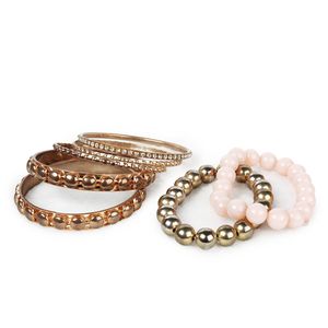 Set di 7 Bracciali Rigidi Retrò in Oro Invecchiato con Strass Incastonati, Gioielli alla Moda per Donne - Product Image 5