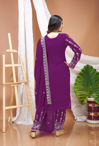 Womens <b>Sequins</b> Embroidery Georgette <b>Top</b> Pant Set Indian Ethnic Wear Ladies <b>Party</b> Wear Straight Kurta Trouser Suit S M L XL XXL - Product Image 6