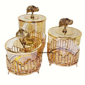 Bocal en verre design avec couvercle en métal et poignée dorée décorative, bocal de cuisine en verre transparent, décoration d'intérieur, contenants alimentaires - Product Image 2