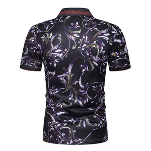 เสื้อโปโลลายดอกไม้แบบกำหนดเองขายดีสำหรับผู้ชาย เสื้อโปโลแขนสั้นทรงเข้ารูปสไตล์วินเทจลำลอง - Product Image 3