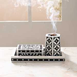 Juego de quemador de incienso LuxePearl – Soporte de incienso hecho a mano con incrustaciones de hueso y mosaico blanco y negro para interiores modernos de lujo - Product Image 2