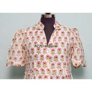 ชุดเดรสลำลองสไตล์หวานสำหรับใส่ไปทำงานหรือไปงานปาร์ตี้  ลายดอกพิมพ์ลายบล็อกด้วยมือ  ผ้าฝ้ายถัก  ทรงคังกูร่า  สวยงาม  ใส่สบาย - Product Image 2