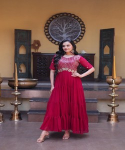 <b>Red</b> Floor-Length Kurta For Women Traditional Indian Wedding Ethnic Wear Loose Fit Stretchable All Seasons KUMARI -1255 85203 - Product Image 2