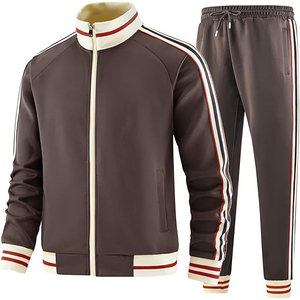 Conjunto Deportivo para Hombre, Chaqueta con Cierre Completo y Pantalones a Juego, Diseño a Rayas, Bolsillos Laterales, Cintura Elástica, Estilo Deportivo, Ropa de Otoño - Product Image 2