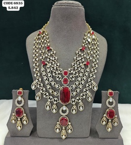 Luxury Emerald Green Layered <b>Statement</b> <b>Necklace</b> Set with Designer Earrings Bridal Wedding Party Fashion Jewelry Set - Product Image 2