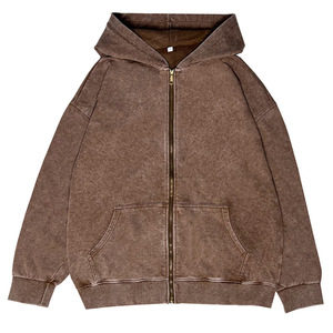 Hoodie streetwear personnalisé de haute qualité, en molleton vierge, style vintage, double couche, délavé à l'acide, effet soleil, zippé - Product Image 5