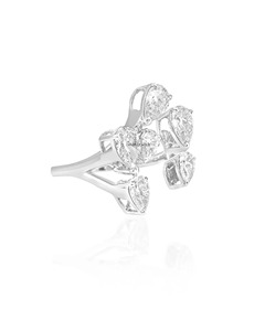 Anillo Abierto de Lujo para Mujer con Diamantes Multicorte en Forma de Pera, Oro 10K 14K 18K, Plata 925 935, Inspirado en Hojas, Regalo de Aniversario o Boda - Product Image 4