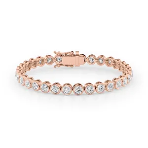 18k Rose gold round bezel lab grown diamond tennis bracelet gemstone link chain stylish jewelry modern classic design <b>gift</b> for - Product Image 6