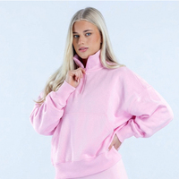 Sweat-shirts d'hiver personnalisés pour femmes, col montant rose, en molleton de coton, quart de zip, coupe oversize, qualité supérieure, vente en gros