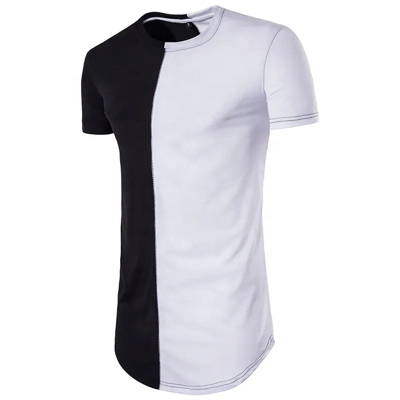 High quality premium split color curved hem two tone unisex oversized tshirt pima cotton t-shirt blank t-shirts outerwear print