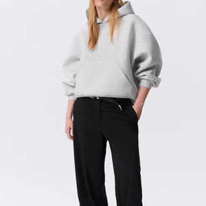 Sweat-shirt à capuche surdimensionné pour femme, couleur unie, tricoté en coton, manches longues, respirant, pour l'automne - Product Image 2