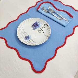 Table mat Scallop <b>Placemats</b> and Napkins light blue ,Table Linens Piping Napkins fathers day giftwashable rustic kitchen decor - Product Image 2