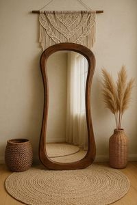 Rustic <b>Full</b> <b>Length</b> Floor <b>Mirror</b> with Curved Wooden Frame Natural Modern Boho <b>Standing</b> <b>Mirror</b> for Bedroom Living Room Home Decor - Product Image 5