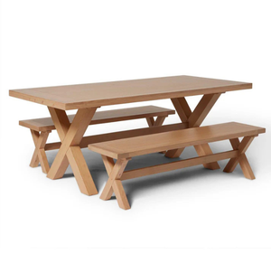 Ensemble de table de pique-nique et de salle à manger en teck massif Per Se Modern avec base en X et banc assorti, meubles de salle à manger en bois rustique - Product Image 4