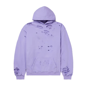 Sweat-shirt à capuche oversize pour homme, lavande, design découpé et vieilli, en coton French Terry, style streetwear, pour l'automne - Product Image 1