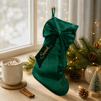 Chaussette de Noël personnalisée POD Bow avec nom brodé, chaussette familiale en velours de luxe, cadeau souvenir de Noël