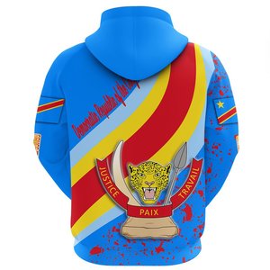 Sweat-shirt à capuche pour homme avec imprimé du drapeau de la République du Congo, manches longues, coupe décontractée, style régulier - Product Image 2