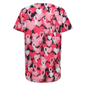 Custom Women’s Heart & Awareness Ribbon Print Medical Scrubs Top V-Neck Short Sleeve <b>Nurse</b> Uniform with Pockets - Product Image 5