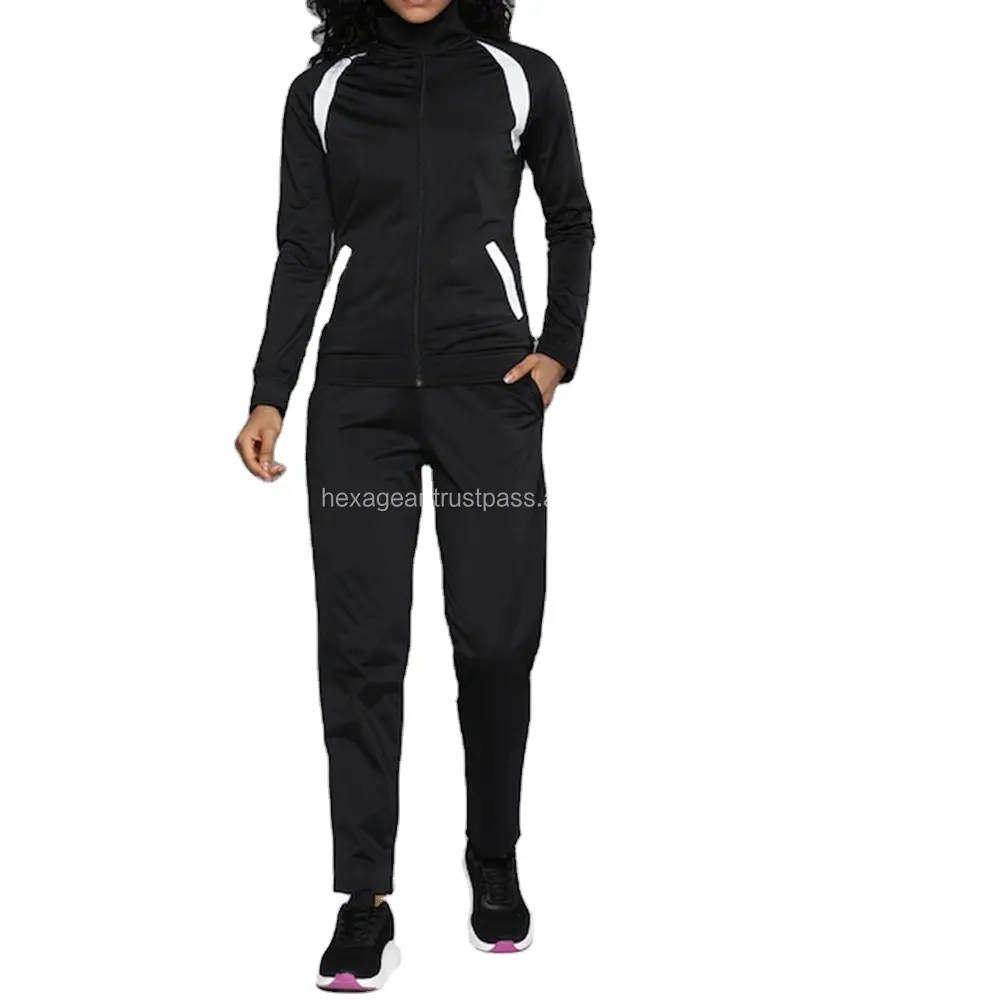 Hexa Engrenagem Duas Peças Zipper Up Outfit Para As Mulheres Jogging Athletic Custom Logo Sweatpants Quente Com Capuz Suores Track Suits