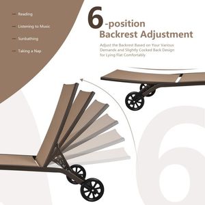 Adjustable 6 Position <b>Outdoor</b> Chaise <b>Recliner</b> with Wheels for Sun Lounging - Product Image 5