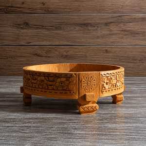 Bol décoratif en bois de style antique, sculpté à la main, centre de table pour restaurant et usage cadeau - Product Image 1