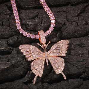 Pendentif Papillon Or Rose en Argent Sterling avec Pierres Moissanite Micro-Pavées, Breloque Thème Glacé, Bijoux de Luxe Hip Hop, Chaîne Tennis - Product Image 4