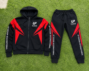 ชุดเซ็ตแทรคสูทพรีเมียมสำหรับผู้ชาย สีดำแดง เสื้อฮู้ดดี้แบบมีซิป กางเกงจ็อกเกอร์ สไตล์สตรีทแวร์ลำลอง ชุดออกกำลังกาย - Product Image 6