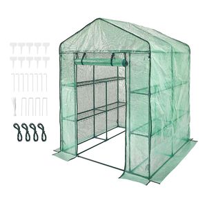 Serra in PE ad alta resistenza con scaffali 4.6 x 4.6 x 6.6 piedi, porta con cerniera, telaio in acciaio per uso in giardino - Product Image 1