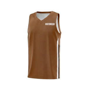 Wholesale Custom <b>light</b> brown Basketball Jersey v <b>neck</b> Sleeveless Sports Tank Top breathable Athletic training sports jersey - Product Image 1