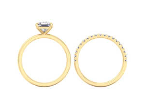 Anillo de Compromiso con Diamante Cultivado en Laboratorio de Corte Radiante, Anillo de Boda con Diamantes Pavé, Juego de Anillos de Novia de Oro - Product Image 2