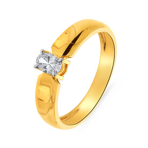 Oval Glow <b>Men</b> Solitaire <b>Ring</b> Elegant Wide Band Round Solitaire Diamond <b>Ring</b> in 18K Yellow Gold - Product Image 1
