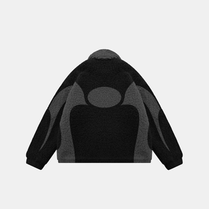 Veste en polaire pour homme, couleur contrastée, col rabattu, fermeture éclair, vêtement d'hiver décontracté, doublure en sherpa épaisse, coupe classique - Product Image 2