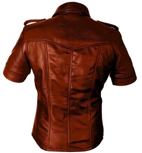 High Quality <b>Men's</b> <b>Shirts</b> Leather <b>Shirt</b> Custom Designer Streetwear Leather <b>Shirt</b> Casual Wear Lightweight Breathable Stand Collar - Product Image 3