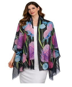 ผ้าพันคอพิมพ์ลายพฤกษศาสตร์สำหรับผู้หญิง ผ้าบางเบา ผ้าคลุมไหล่ยาว ผ้าคลุมไหล่แฟชั่นทันสมัย เครื่องประดับคอเนื้อนุ่มสำหรับการสวมใส่เป็นชั้นๆ - Product Image 1