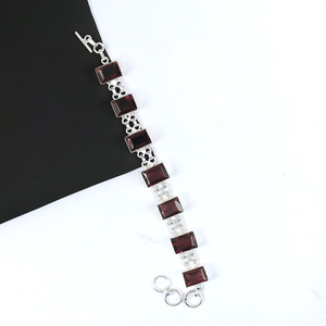 New Arrival Vintage Style Sterling Silver Plated <b>Garnet</b> Rectangle Stone Toggle Clasp Link <b>Bracelet</b> Bohemian Ethnic Jewelry - Product Image 5